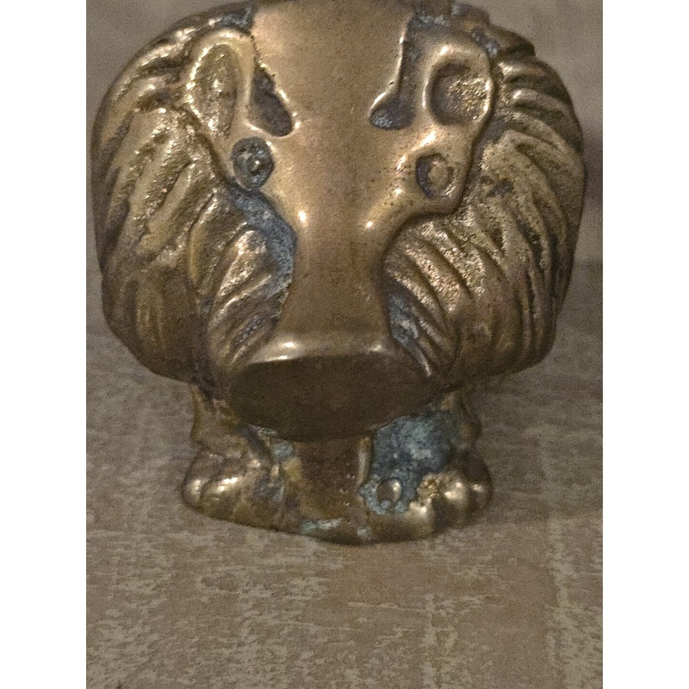 2 Vtg Brass Animals Lion & Ram Small MCM Taiwan Big Horn Sheep 3" Tall Patina - Picture 2 of 15